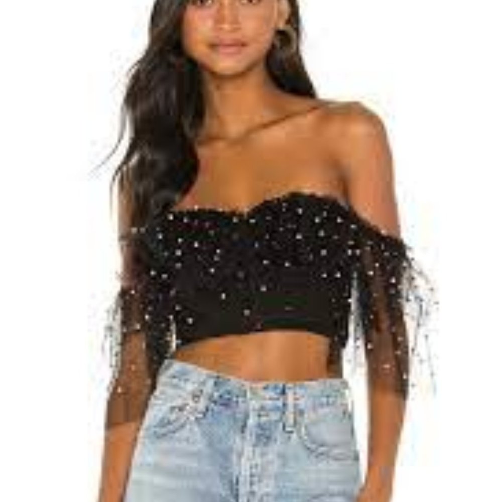 Camila Coelho Suza Black Multi Dot Crop Top  NWOT
